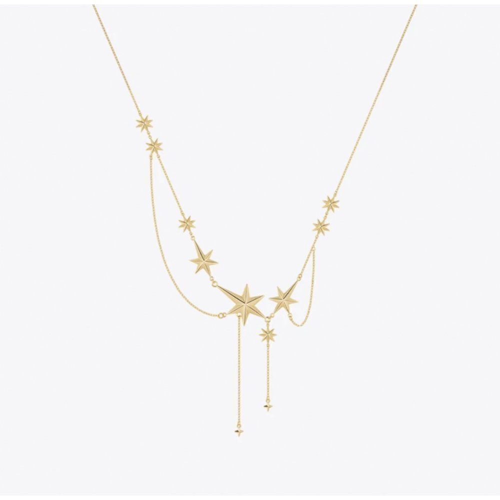 Gold Plated Celestial Moon & Star Dangle Drop Charm Necklace